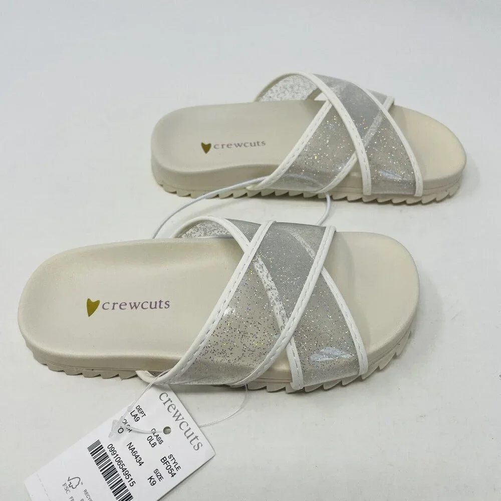 J Crew Crewcuts Little Girl K9 Slip On Pool Glitter‎ Jelly Sandals White $45 206